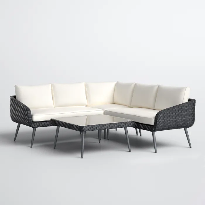 Corazón Outdoor Sofa Set 5 Seater and 1 Center Table Set (Black) - Image 3