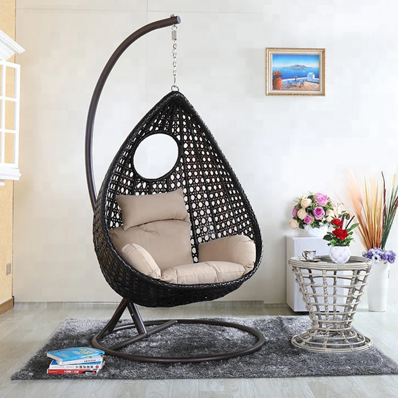 Craig Single Seater Hanging Swing With Stand For Balcony , Garden Swing (Dark Brown) - Image 2