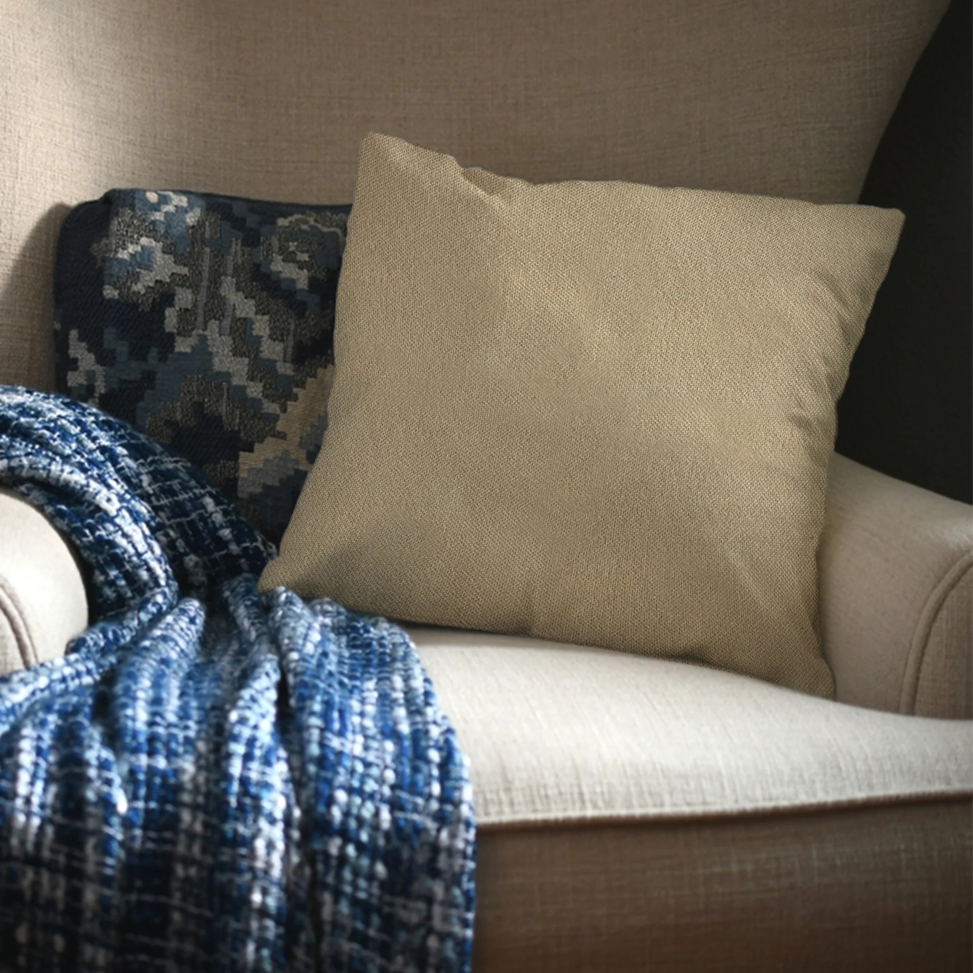 Cream Outdoor Fabric Pillow Plain Shade 10 - Image 2