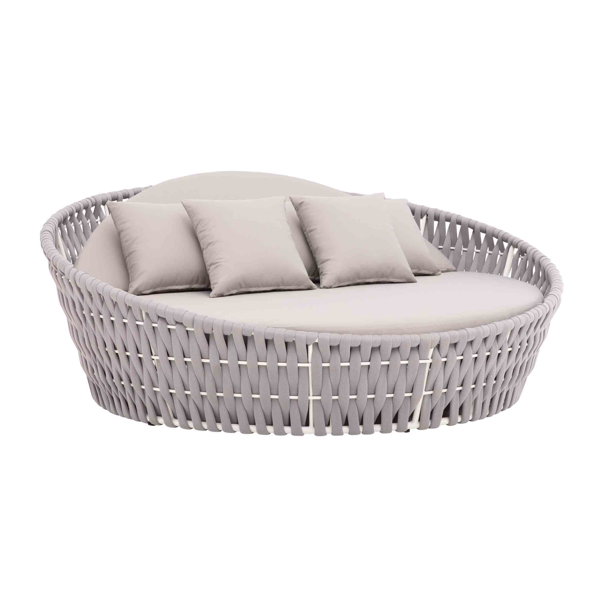 Cuba Outdoor Poolside Sunbed With Cushion Daybed ( Light Grey) Braided & Rope - Image 2