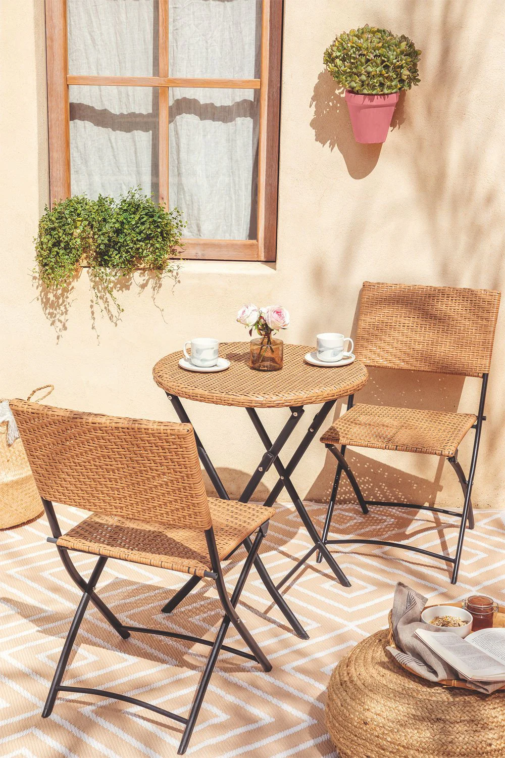 Curro Cara Outdoor Patio Seating Set 2 Chairs and 1 Table Set (Honey) - Image 2