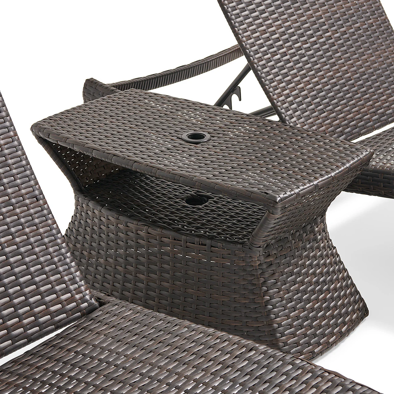 Curro Outdoor Swimming Poolside Lounger (Set of 2) With 1 Side Table (Brown) - Image 3