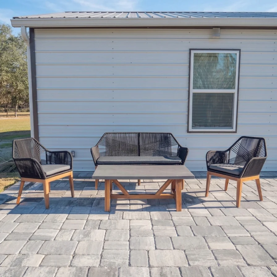 Cybella Outdoor Garden Balcony Sofa Set 2 Seater , 2 Single Seater 1 Center Table Set (Black) Braided and Rope - Image 2