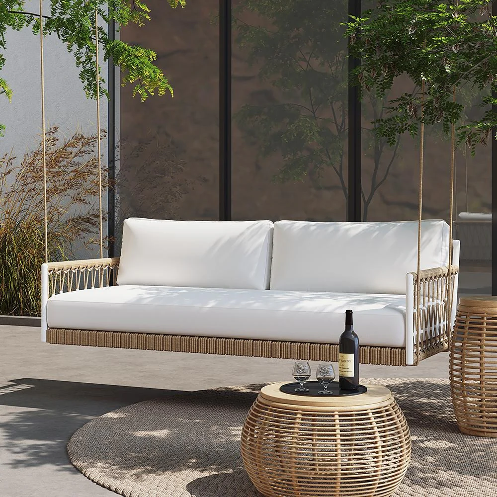 Daaz Three Seater Hanging Swing Without Stand For Balcony , Garden Swing (Tan + White) - Image 2