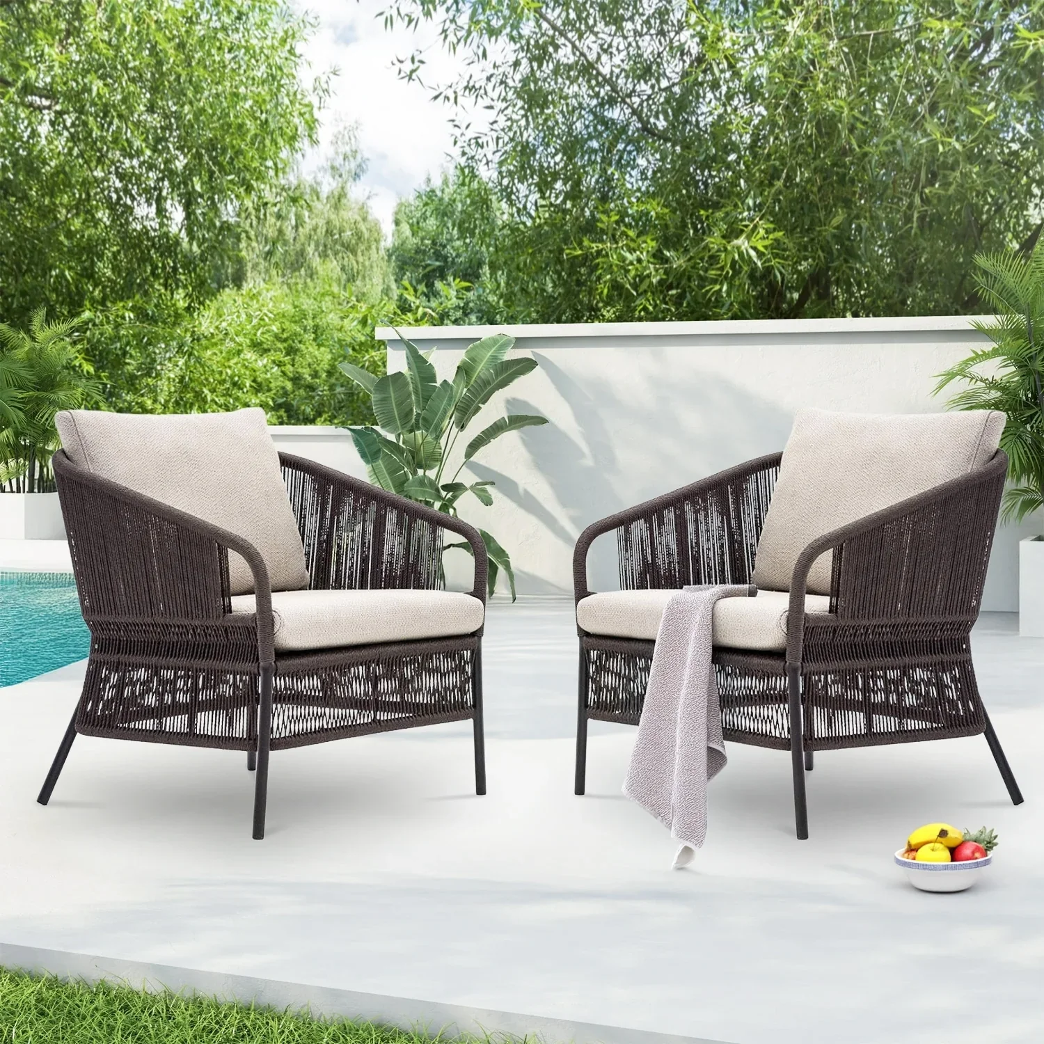 Danza Outdoor Sofa Set 2 Single seater Braided & Rope - Image 2