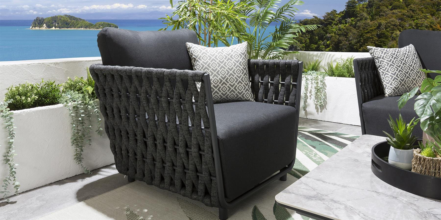 Deifilia Outdoor Sofa Set 2 Seater, 2 Single seater and 1 Center Table (Dark Grey) Braided & Rope - Image 12
