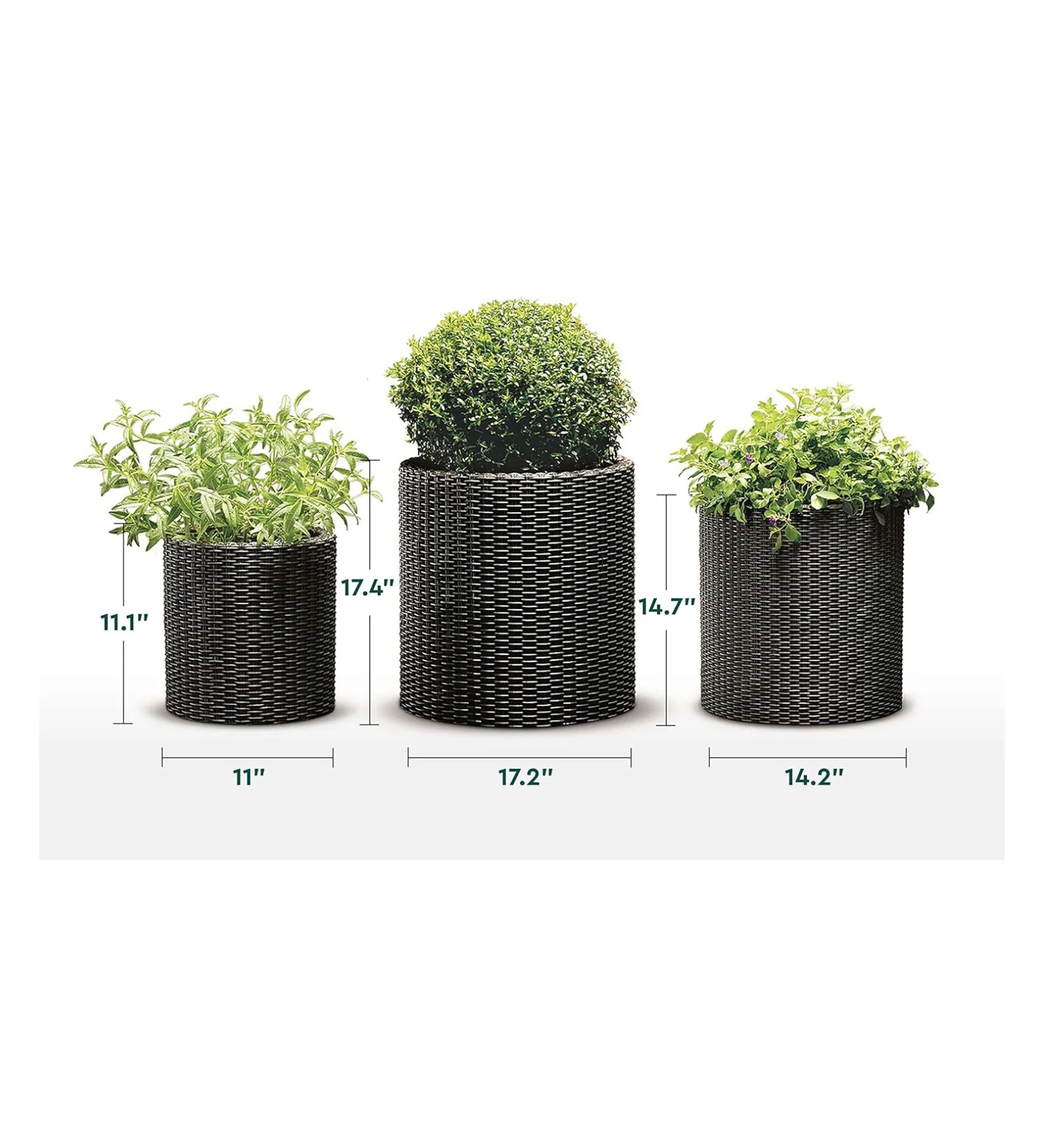 Deni Outdoor Wicker Planters For Garden, Balcony Set of 3 (Dark Brown) - Image 4