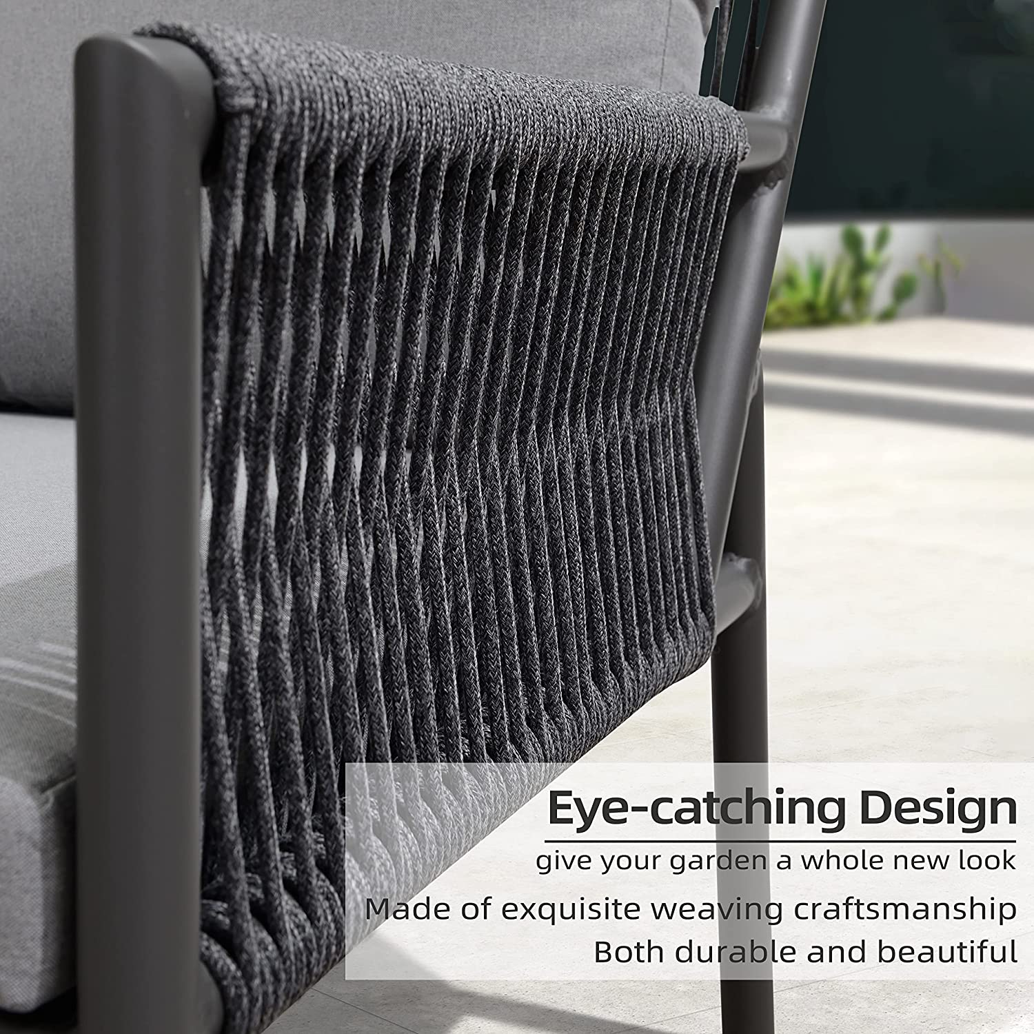 Deny Outdoor Sofa Set 2 Seater , 2 Single seater and 1 Center Table Set (Grey) Braided & Rope - Image 3