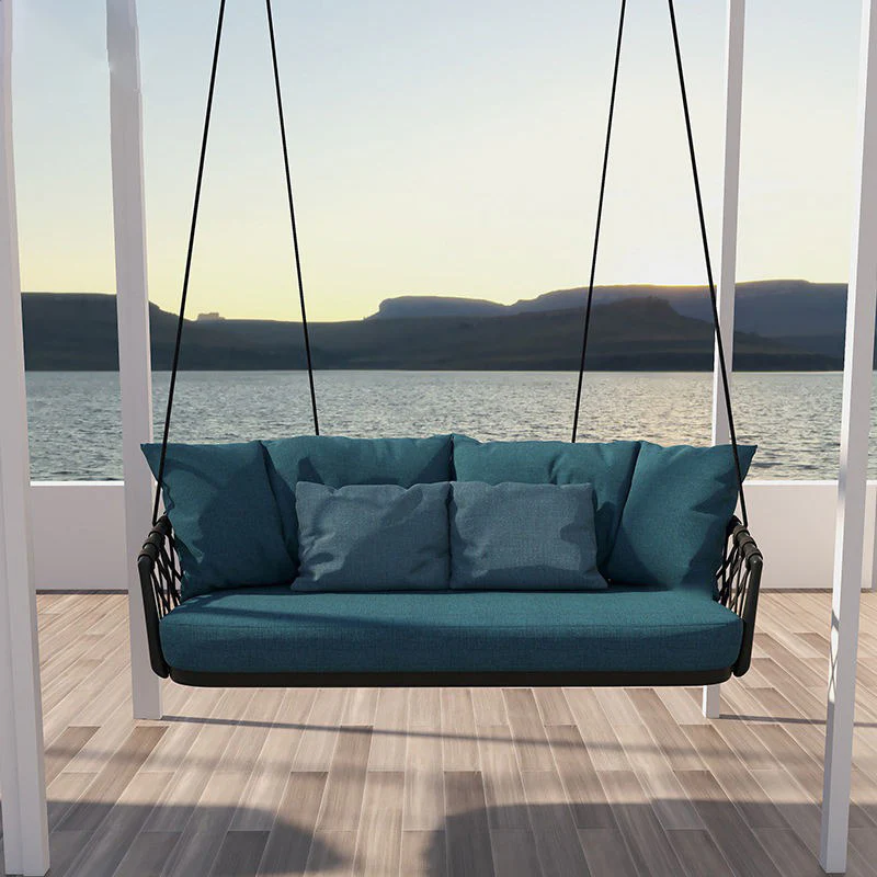 Dimitra Double Seater Hanging Swing Without Stand For Balcony , Garden Swing (Black + Ocean) Braided & Rope