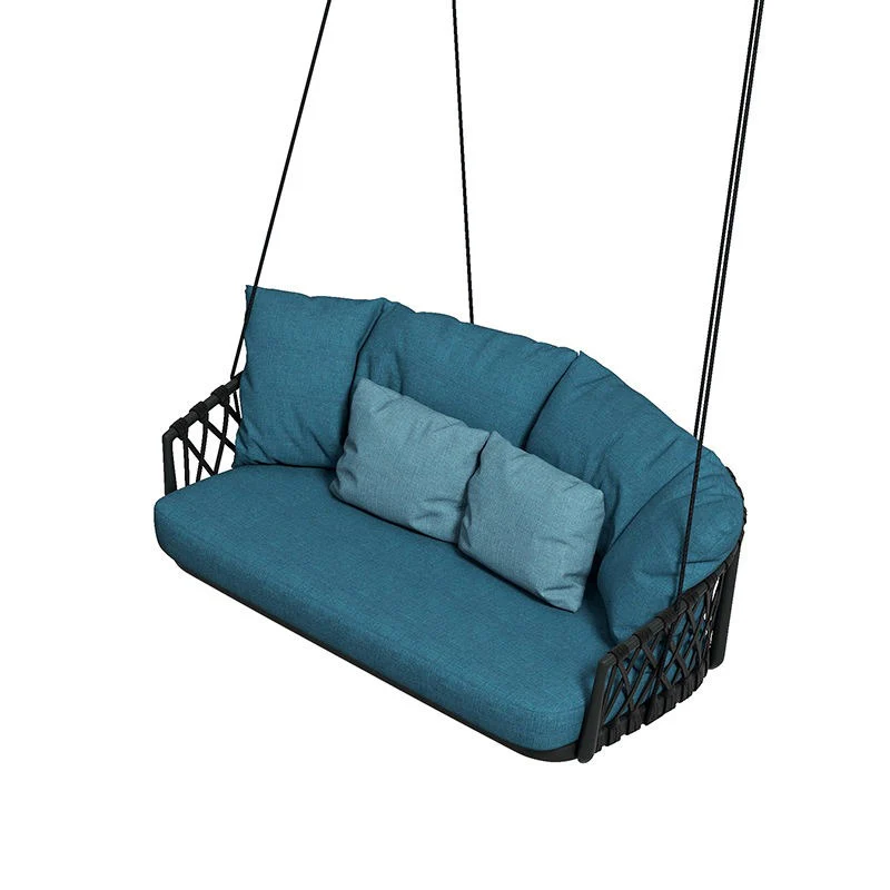 Dimitra Double Seater Hanging Swing Without Stand For Balcony , Garden Swing (Black + Ocean) Braided & Rope - Image 2