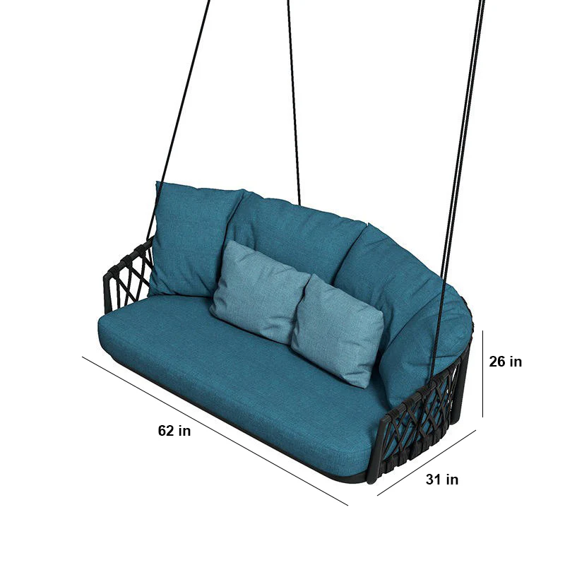 Dimitra Double Seater Hanging Swing Without Stand For Balcony , Garden Swing (Black + Ocean) Braided & Rope - Image 4