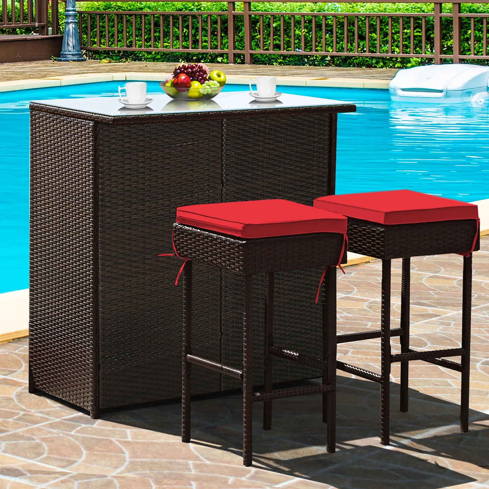Massimo Outdoor Patio Bar Sets 2 Stools and 1 Table (Dark Brown) - Image 6