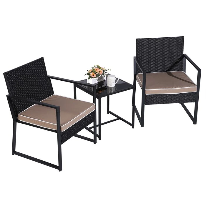 Drish Outdoor Patio Seating Set 2 Chairs and 1 Table Set (Black) - Image 2