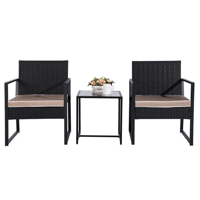 Drish Outdoor Patio Seating Set 2 Chairs and 1 Table Set (Black) - Image 3