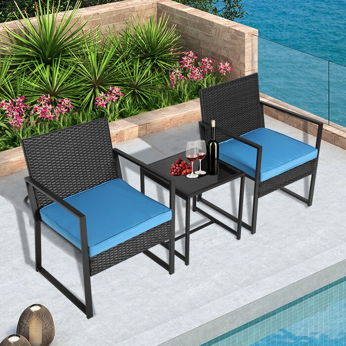 Drish Outdoor Patio Seating Set 2 Chairs and 1 Table Set (Black) - Image 6