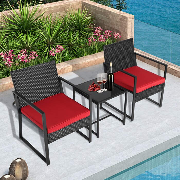 Drish Outdoor Patio Seating Set 2 Chairs and 1 Table Set (Black) - Image 7