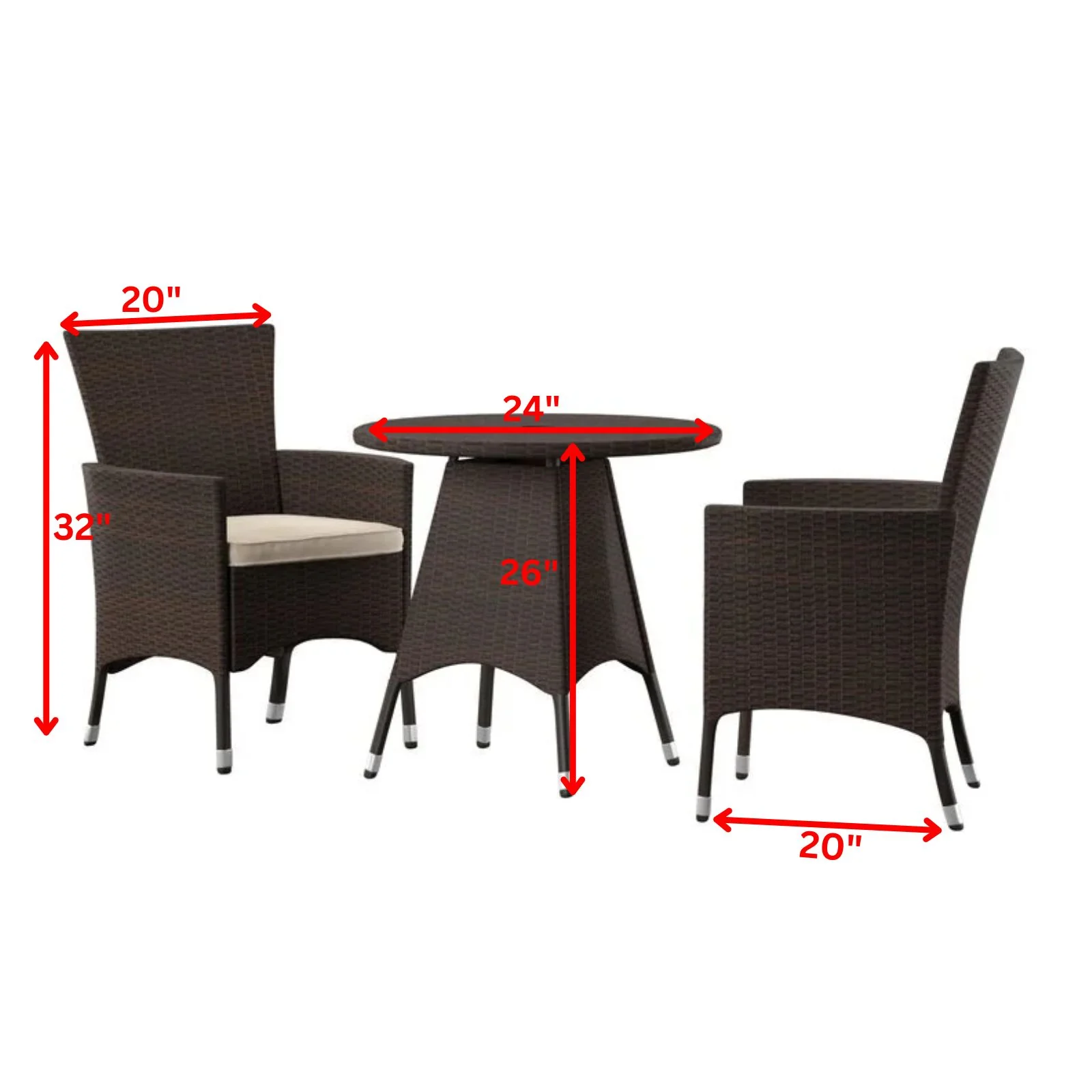 Nitara Outdoor Patio Seating Set 2 Chairs and 1 Table Set (Dark Brown) - Image 4