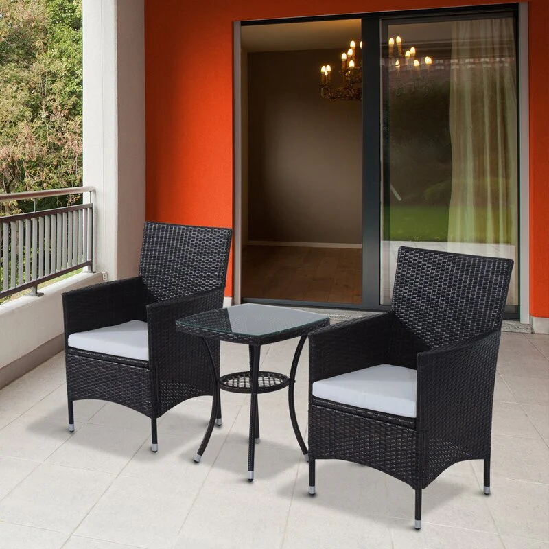 Bea Outdoor Patio Seating Set 2 Chairs and 1 Table Set (Black) - Image 2