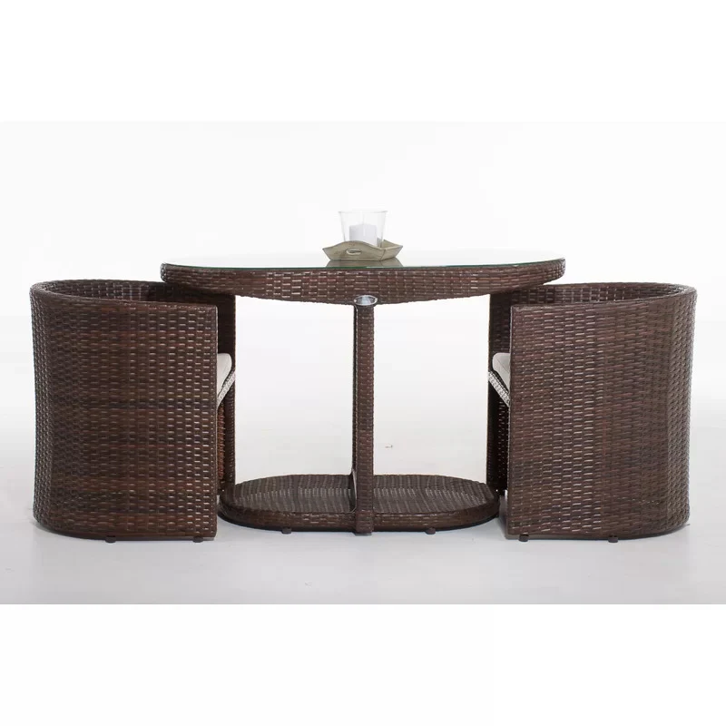 Dotcal Outdoor Patio Seating Set 2 Chairs and 1 Table Set (Brown) - Image 3