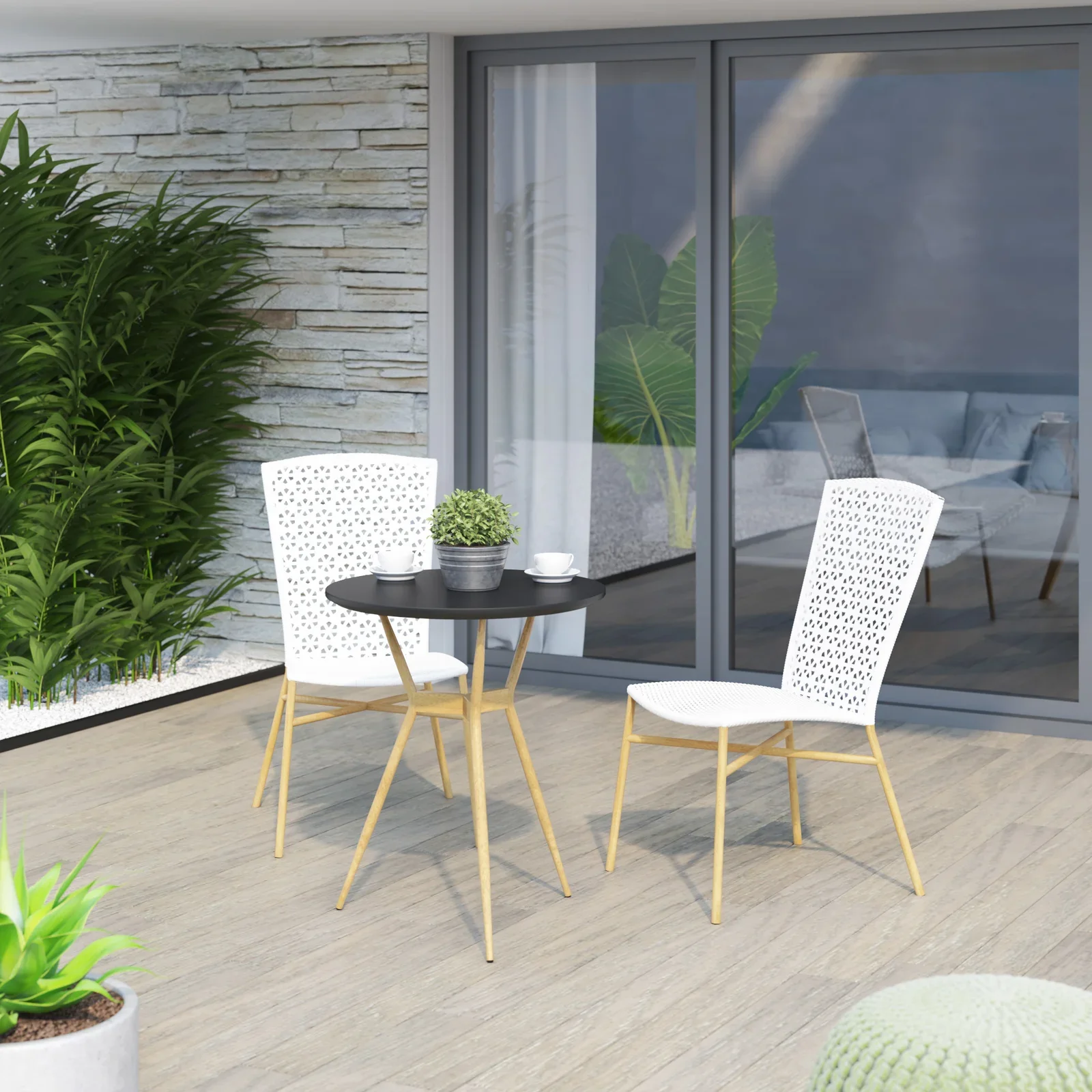 Veda Outdoor Patio Seating Set 2 Chairs and 1 Table Set
