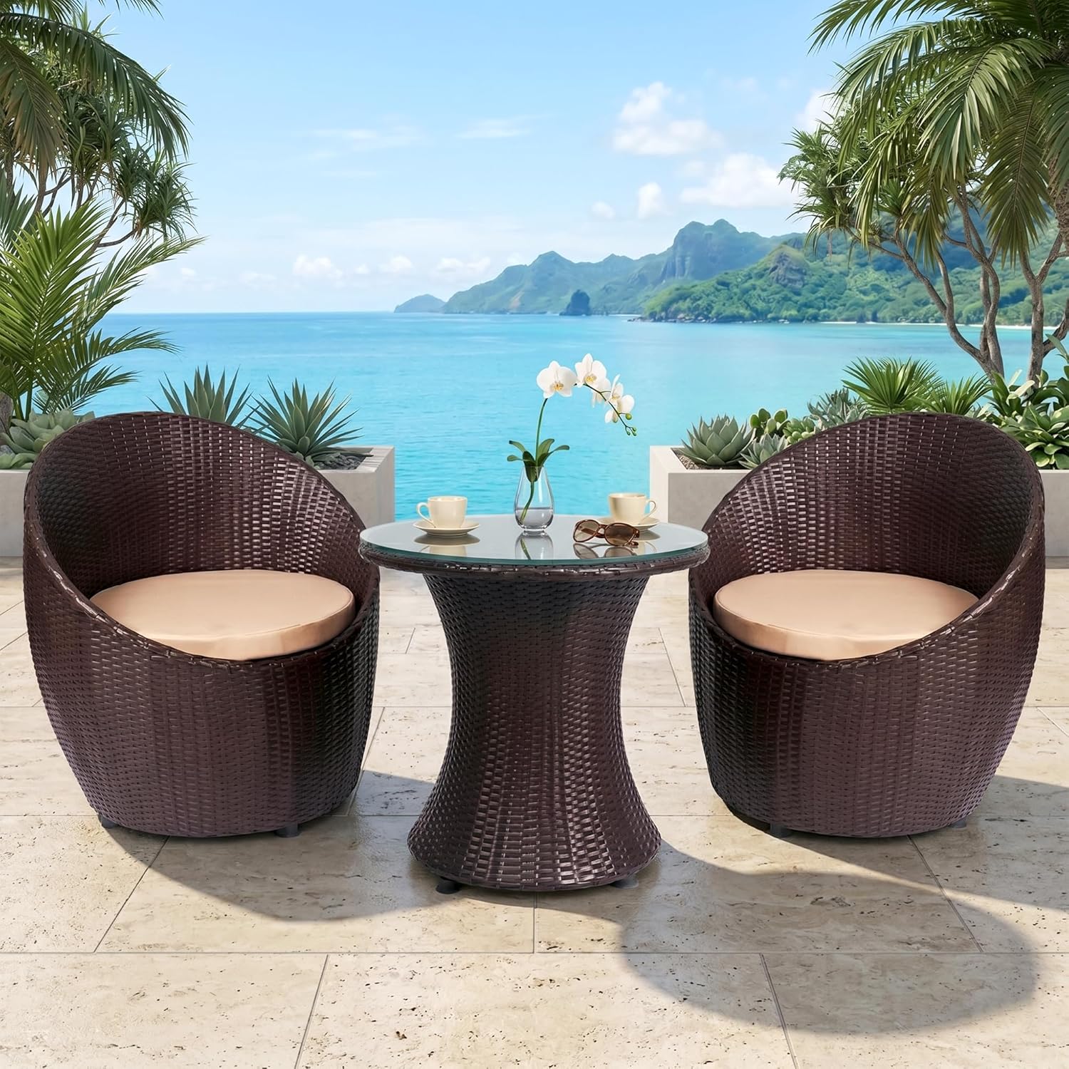 Coco Outdoor Patio Seating Set 2 Chairs and 1 Table Set - Image 4