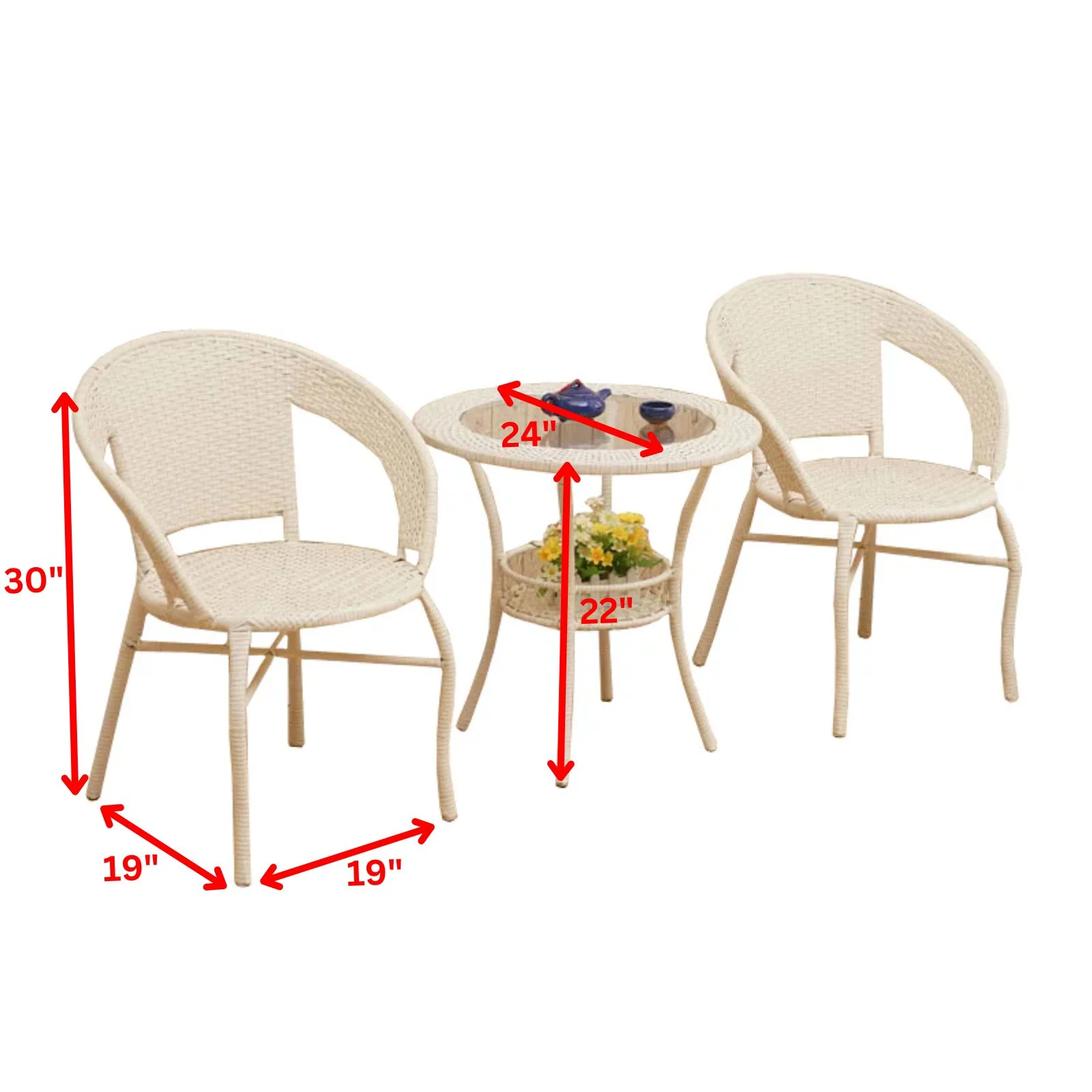 Prishu Outdoor Patio Seating Set 2 Chairs and 1 Table Set (Cream) - Image 3