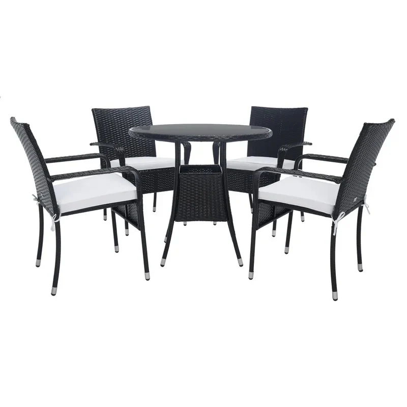 Yurick Outdoor Patio Seating Set 4 Chairs and 1 Table Set (Black) - Image 3