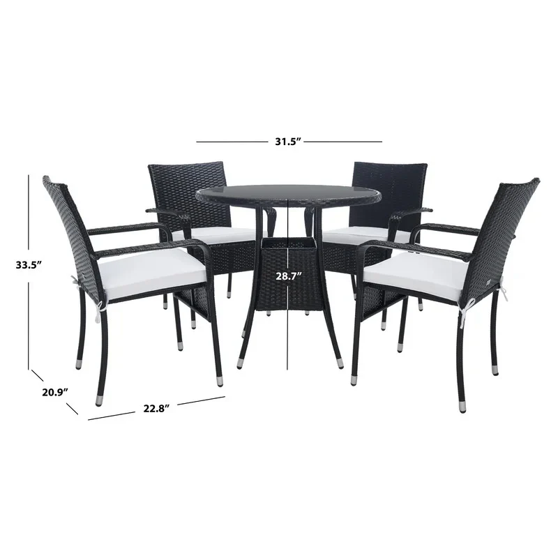 Yurick Outdoor Patio Seating Set 4 Chairs and 1 Table Set (Black) - Image 7