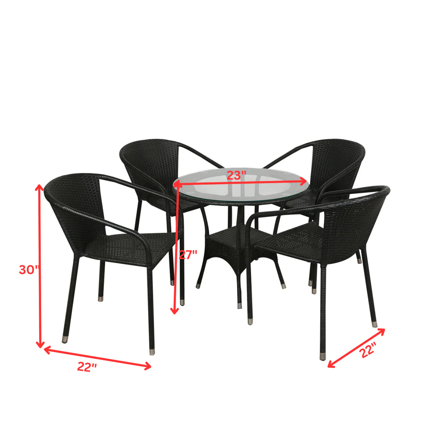 Duke Outdoor Patio Seating Set 4 Chairs and 1 Table Set (Black) - Image 6