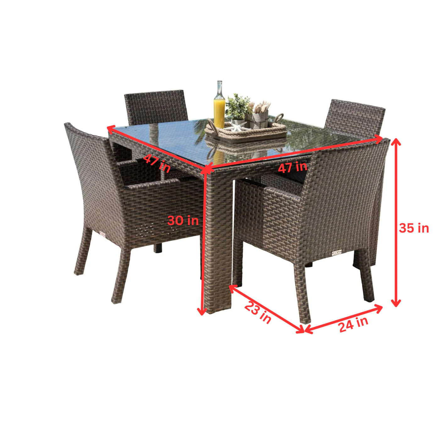 Napolitano Outdoor Patio Dining Set 4 Chairs and 1 Table (Brown) - Image 3