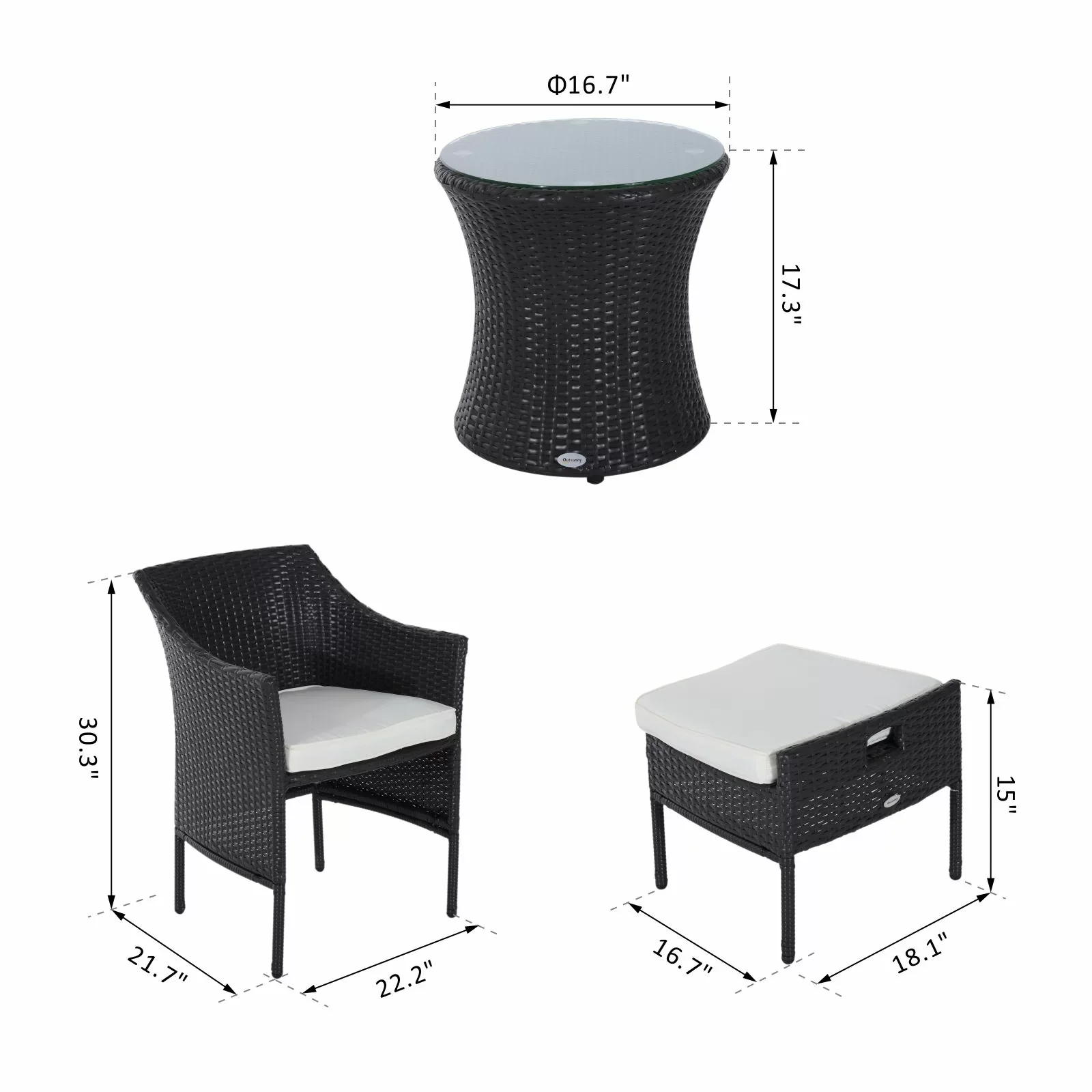 Bukka Outdoor Patio Seating Set 2 Chairs 2 Ottoman and Table Set (Black) - Image 3