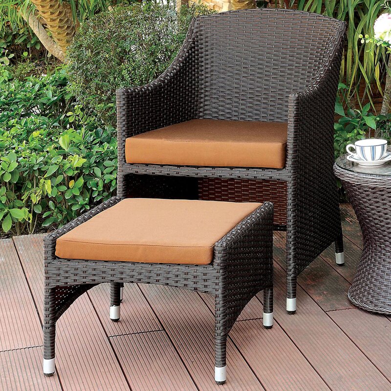 Ava Outdoor Patio Seating Set 2 Chairs 2 Ottoman and Table Set (Dark Brown) - Image 2