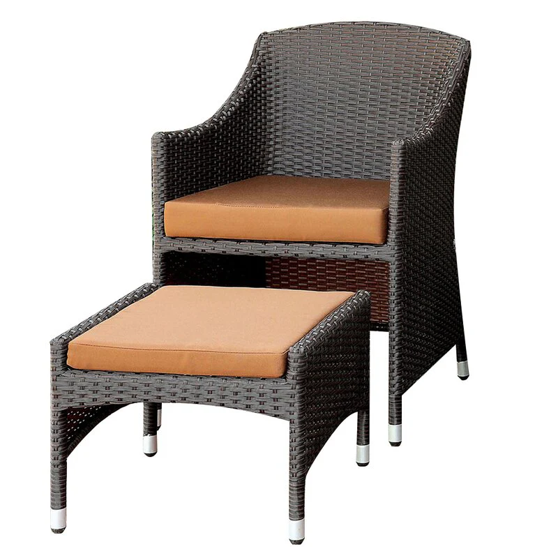 Ava Outdoor Patio Seating Set 2 Chairs 2 Ottoman and Table Set (Dark Brown) - Image 3