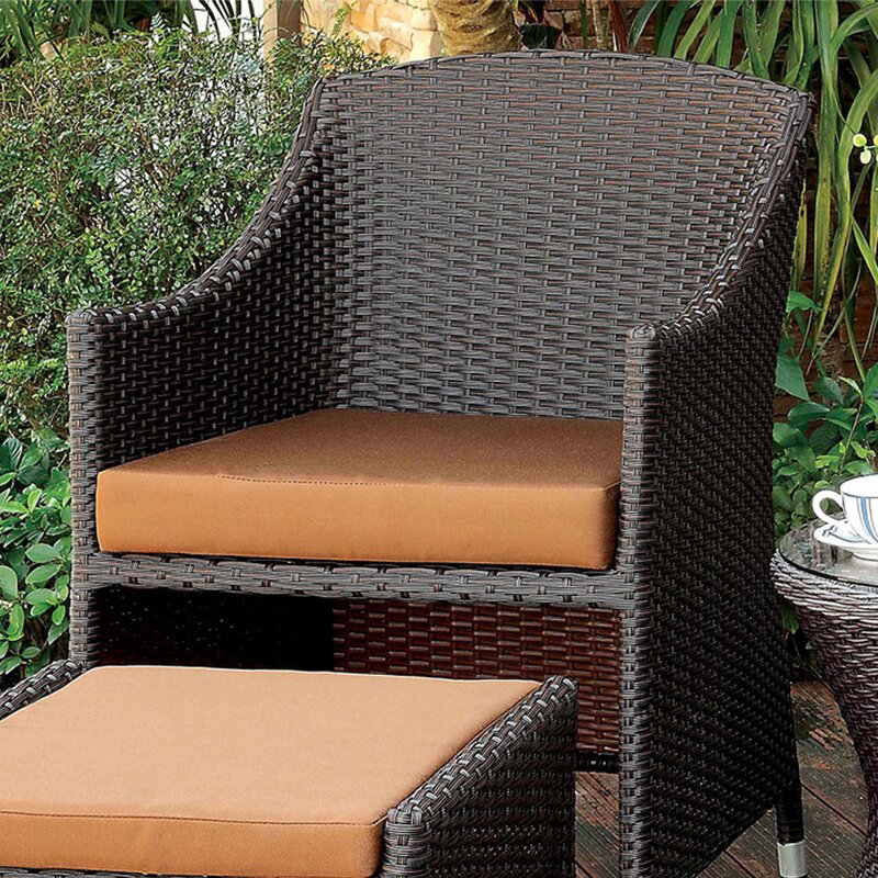 Ava Outdoor Patio Seating Set 2 Chairs 2 Ottoman and Table Set (Dark Brown) - Image 4