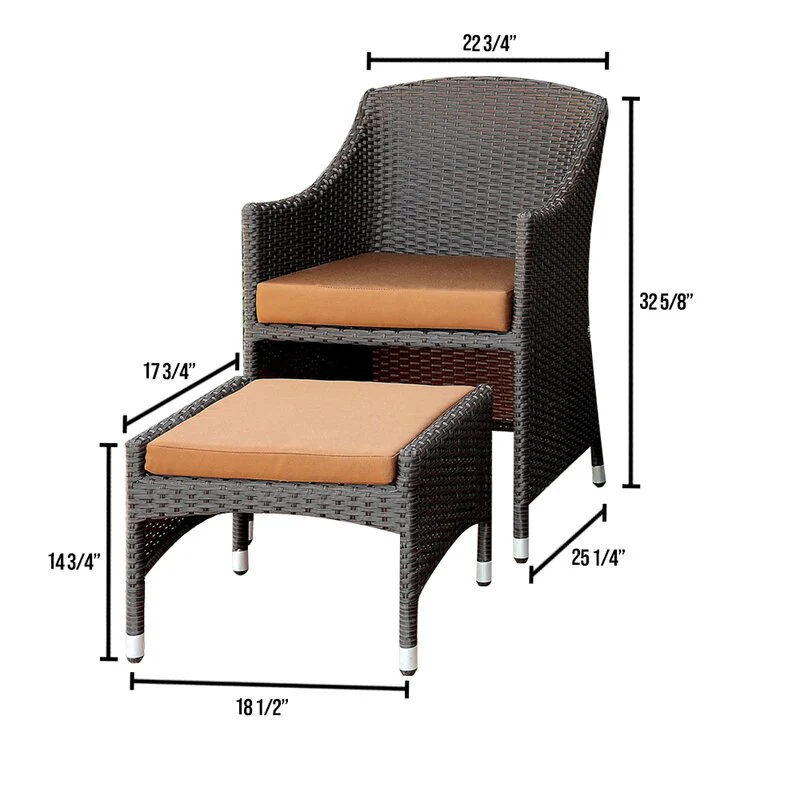 Ava Outdoor Patio Seating Set 2 Chairs 2 Ottoman and Table Set (Dark Brown) - Image 6