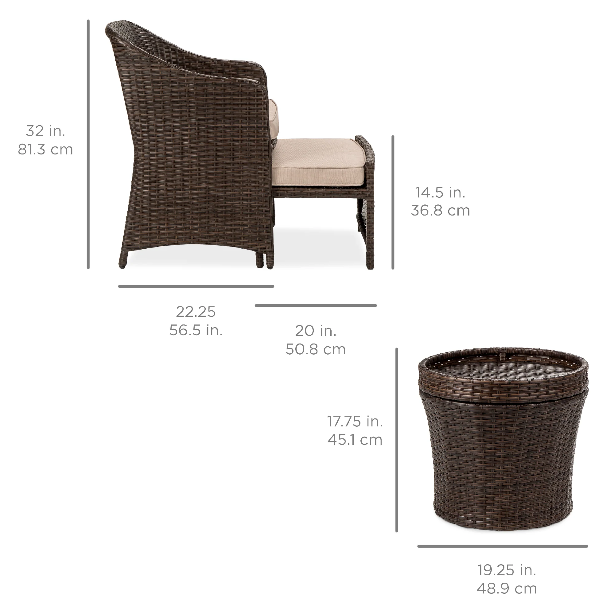 Arokya Outdoor Patio Seating Set 2 Chairs 2 Ottoman and Table Set (Brown) - Image 3