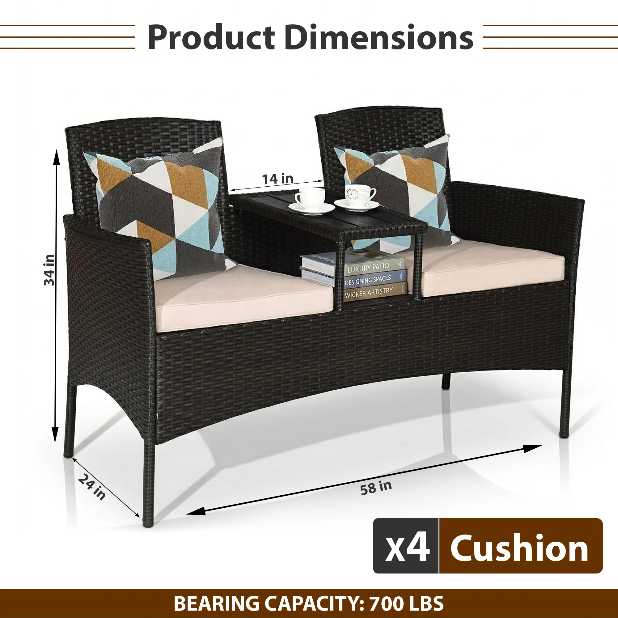 Dreamline Outdoor Furniture Garden Patio Seating Set of 2 Attached Chairs and Table Set Balcony Furniture Coffee Table Set(Black) - Image 7