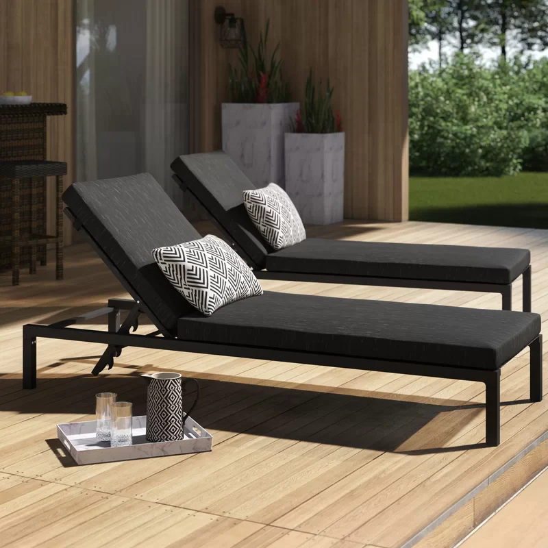 Hamper Outdoor Swimming Poolside Lounger Set of 2 (Black) - Image 2