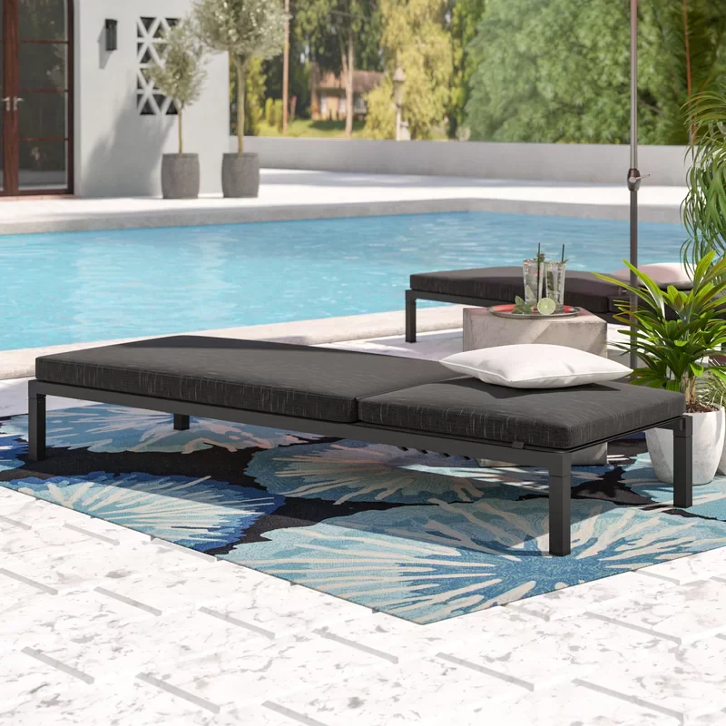 Hamper Outdoor Swimming Poolside Lounger Set of 2 (Black) - Image 3