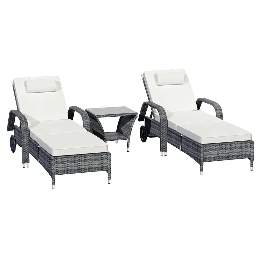 Foster Outdoor Swimming Poolside Lounger (Set of 2 ) with 1 Side Table (Black + Grey) - Image 3