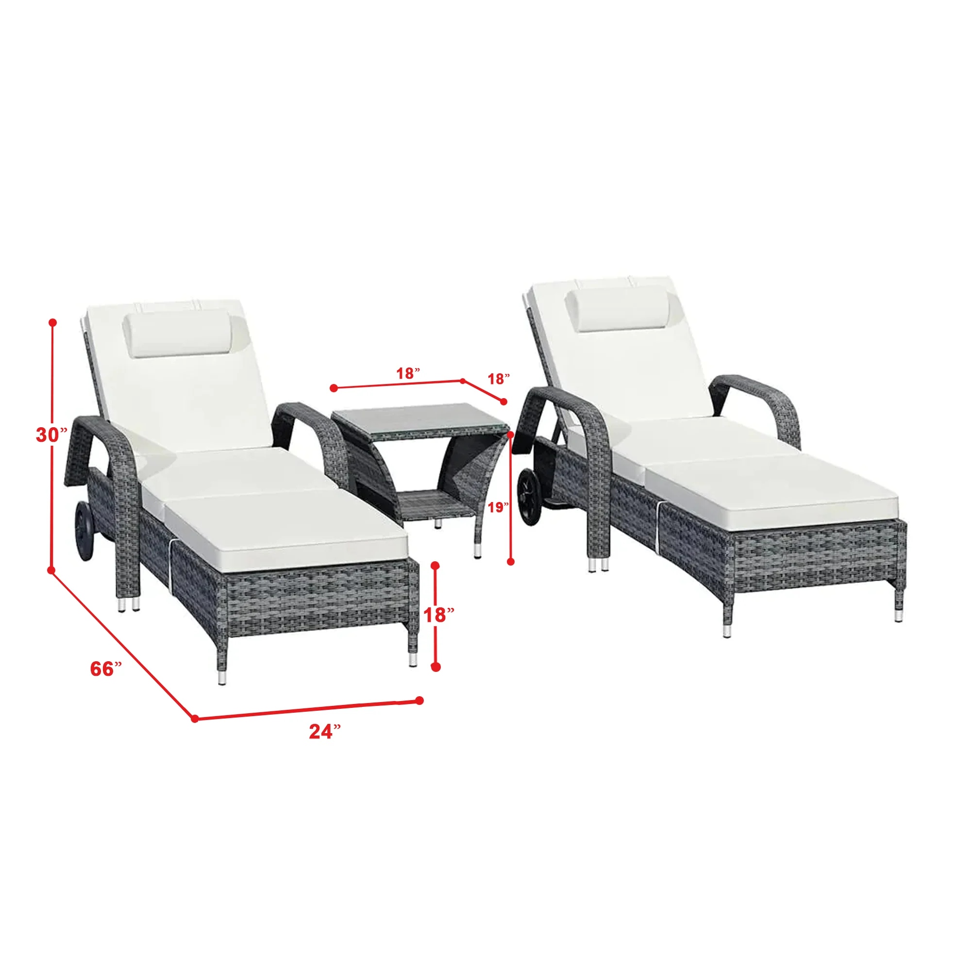 Foster Outdoor Swimming Poolside Lounger (Set of 2 ) with 1 Side Table (Black + Grey) - Image 4
