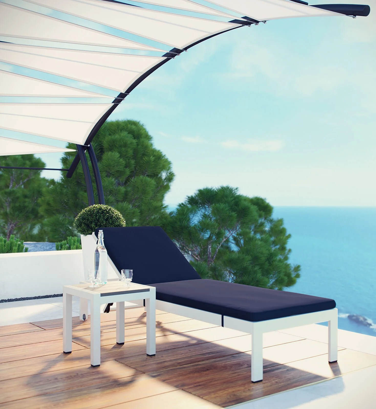 Bright Outdoor Swimming Poolside Lounger With  1 Side Table (White) - Image 3