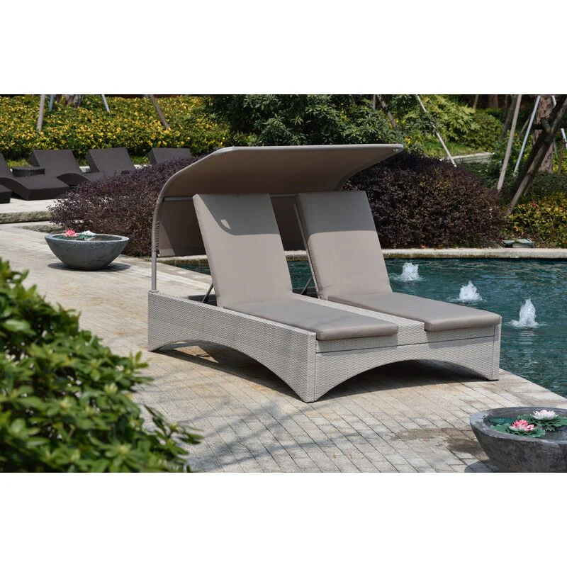 Vitalia Outdoor Poolside Sunbed With Cushion Daybed (Light grey) - Image 2