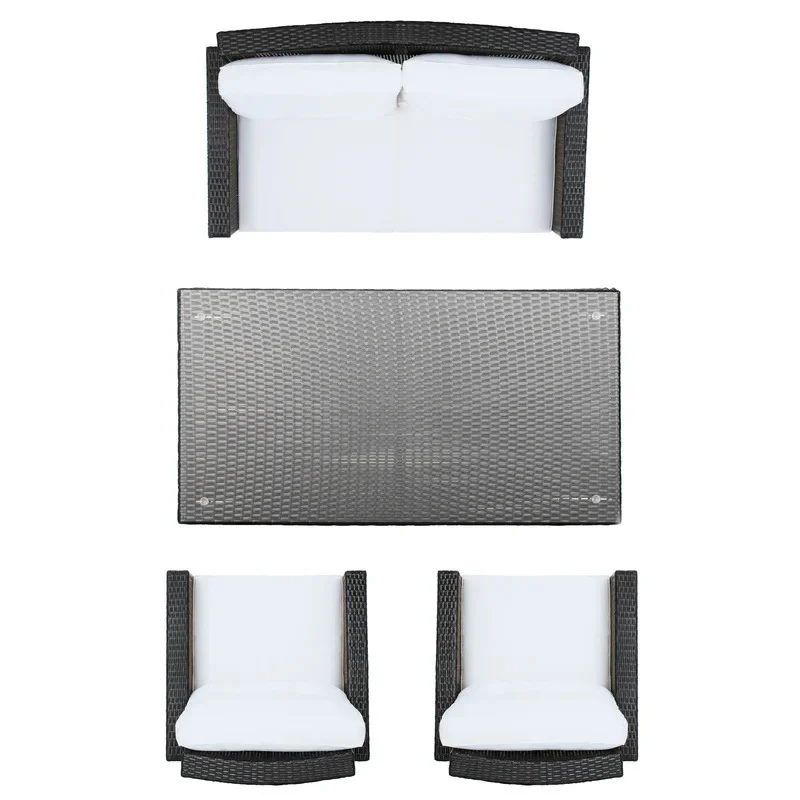 Moreau Outdoor Sofa Set 2 Seater, 2 Single seater and 1 Center Table (Black + White) - Image 5