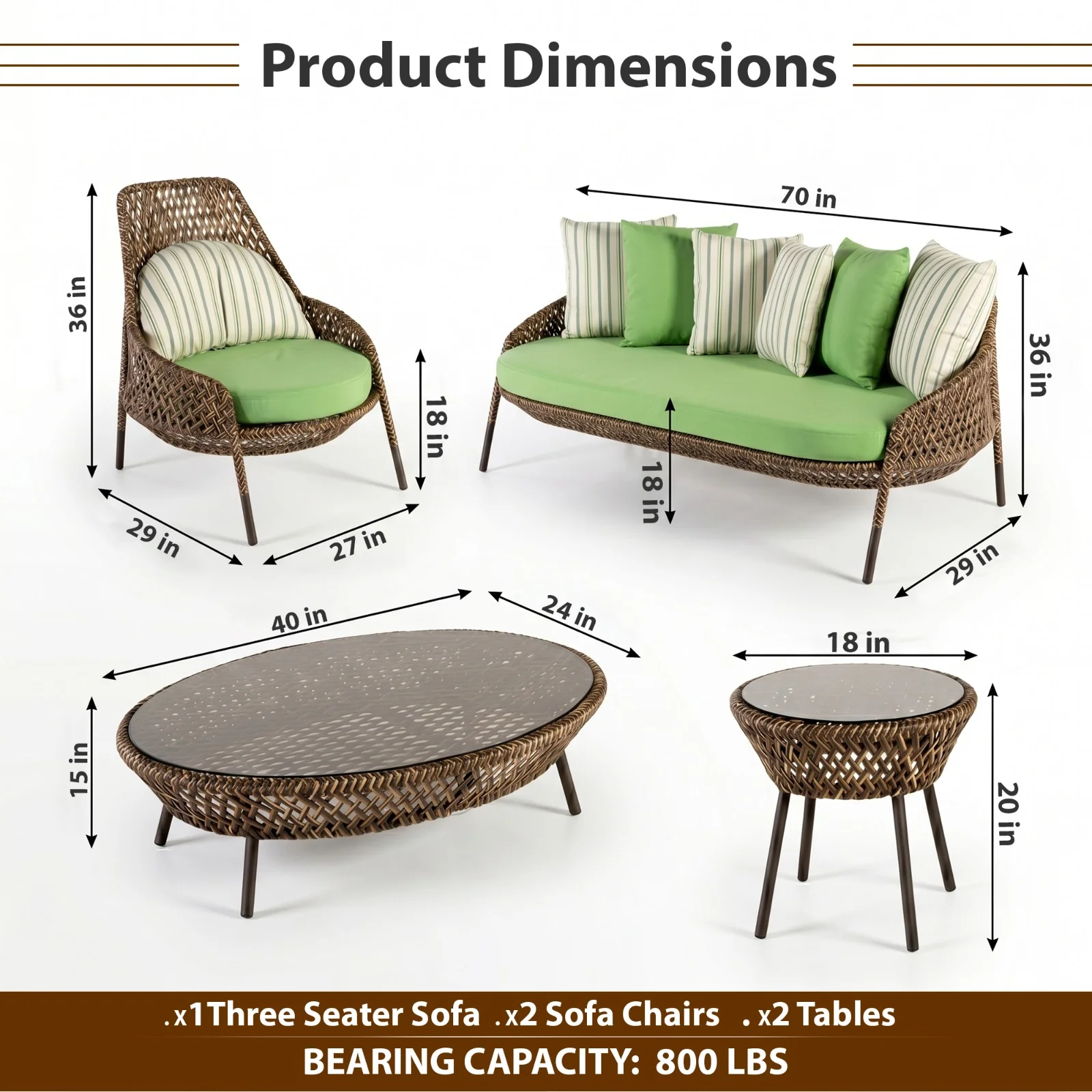 Gustavo Outdoor Sofa Set 2 Seater , 2 Single seater , 1 Side table and 1 Center Table (Brown) - Image 7