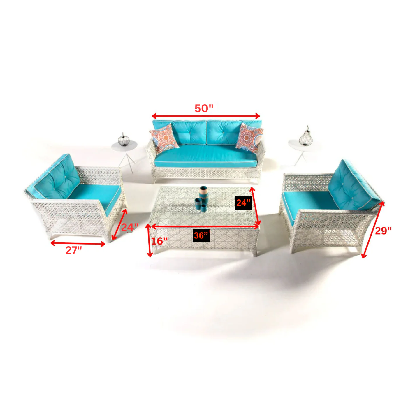 Arcuri Outdoor Sofa Set 2 Seater , 2 Single seater and 1 Center Table (White) - Image 6