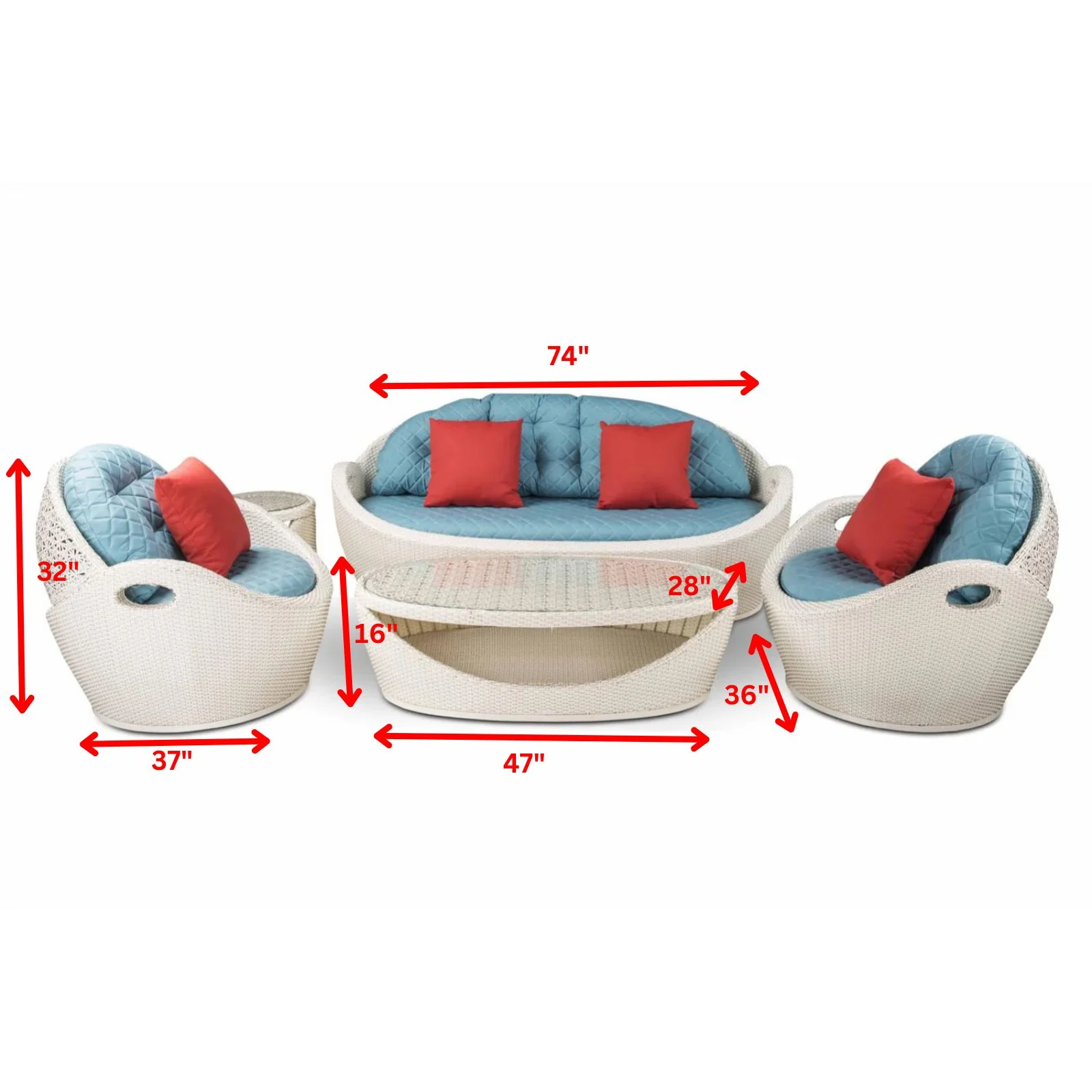 Crocetta Outdoor Sofa Set 3 Seater , 2 Single seater and 1 Center Table (White) - Image 5