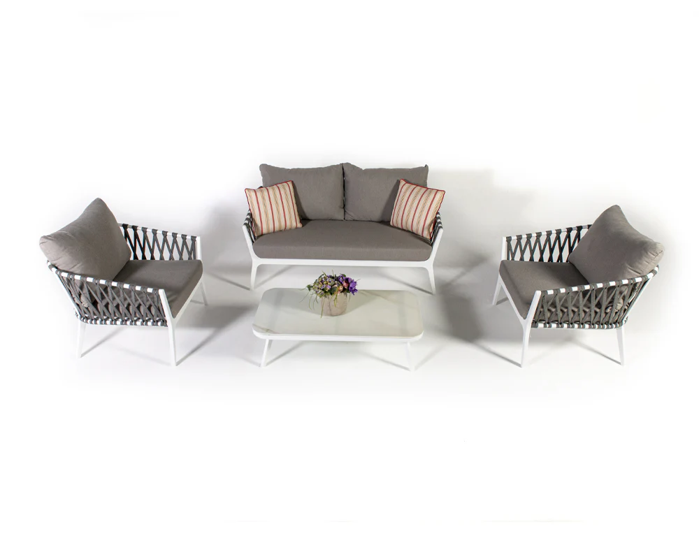 Mazzanti Outdoor Sofa Set 2 Seater , 2 Single seater and 1 Center Table (White + Brown) Braided & Rope - Image 2