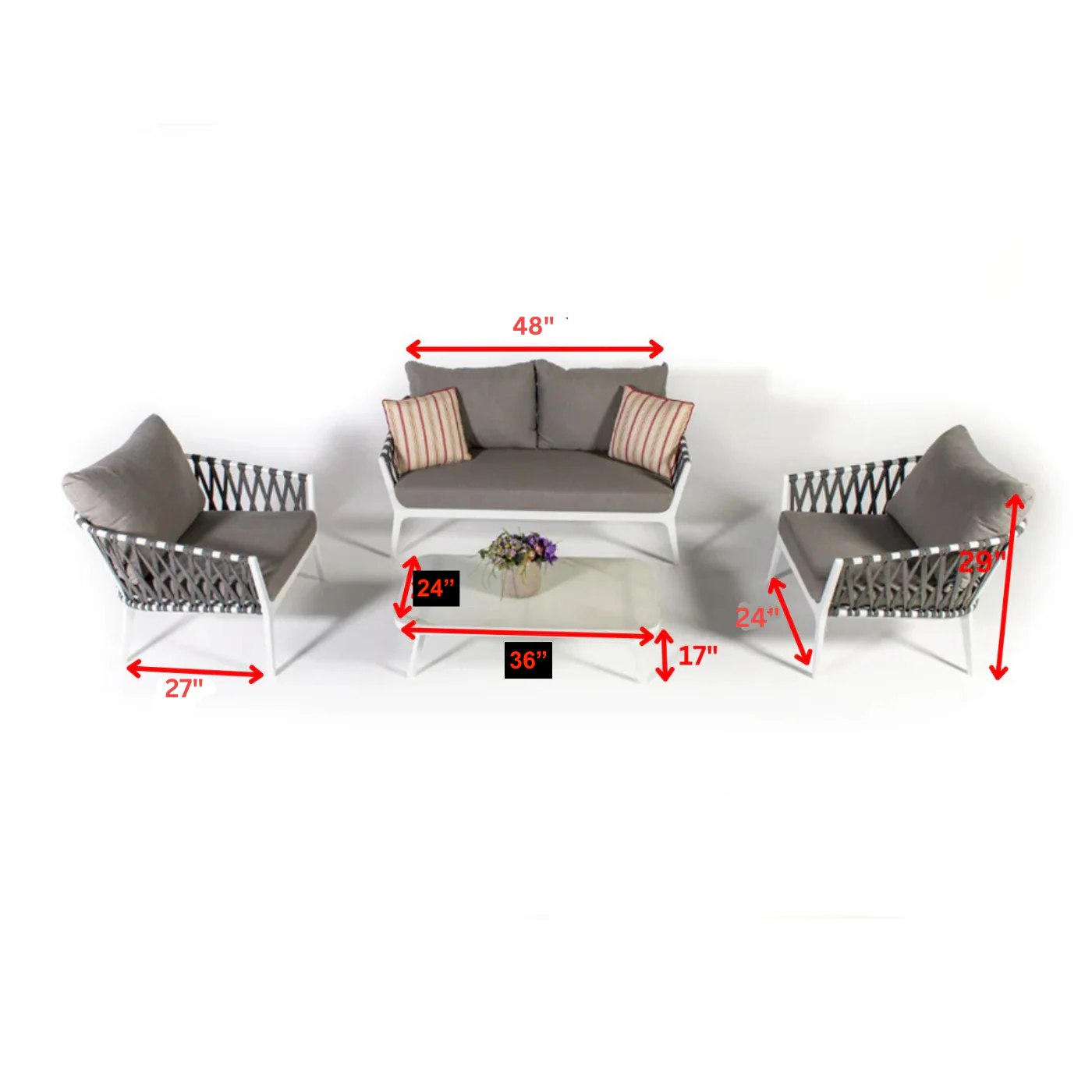 Mazzanti Outdoor Sofa Set 2 Seater , 2 Single seater and 1 Center Table (White + Brown) Braided & Rope - Image 6