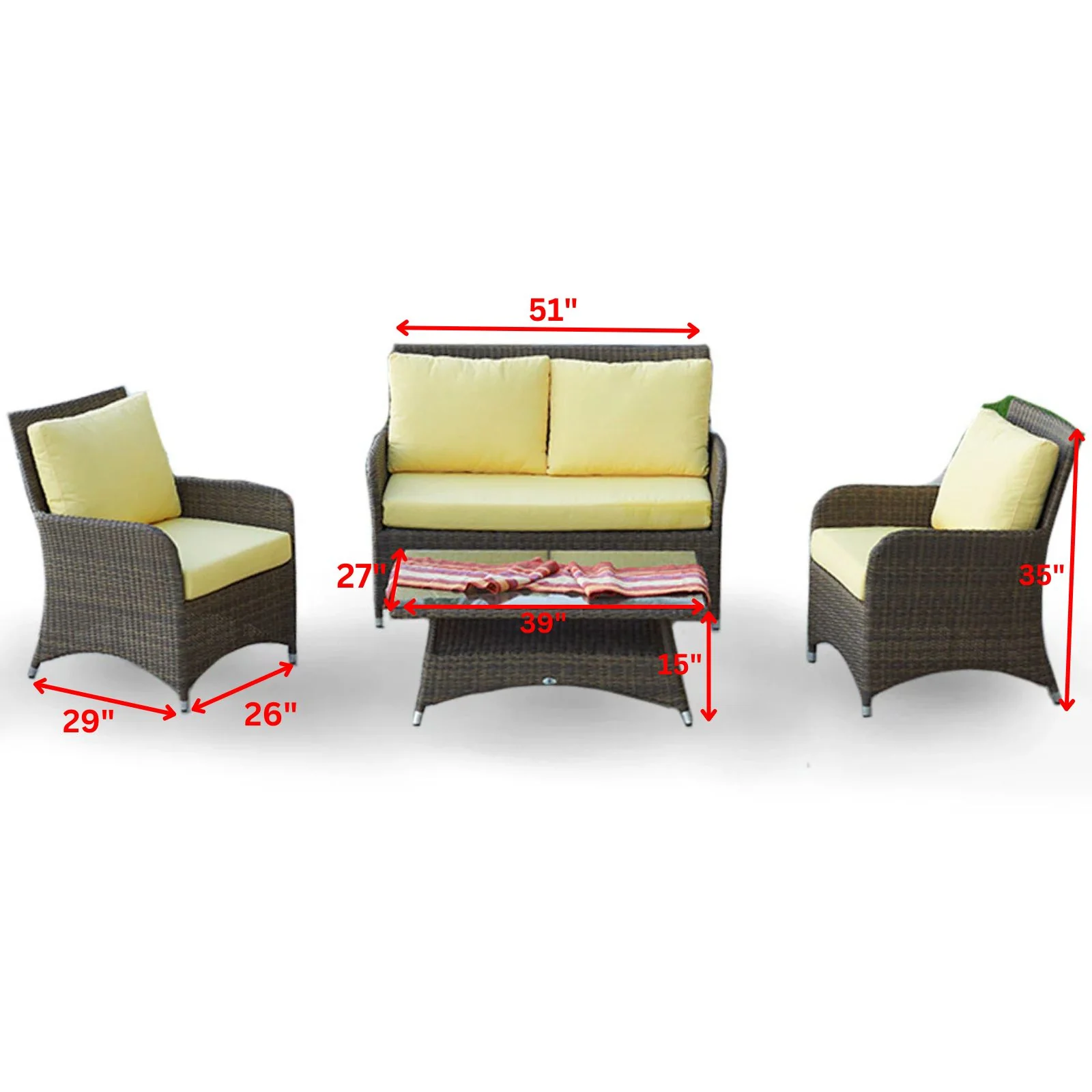 Italo Outdoor Sofa Set 2 Seater , 2 Single seater and 1 Center Table (Brown) - Image 3